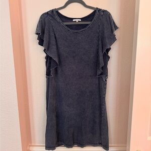 Z Supply Gray Ruffled Mini Dress with Flutter Sleeves